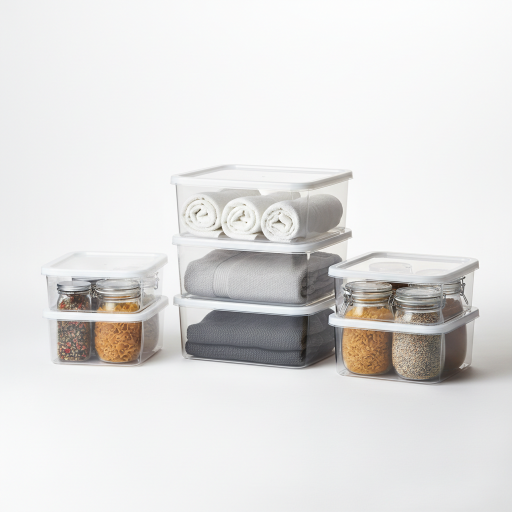 Stackable clear storage bins with lids