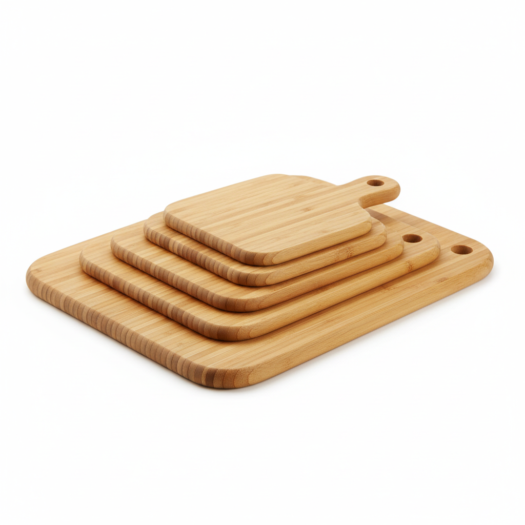 3-piece bamboo cutting board set in small, medium, and large sizes