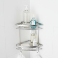 3-tier stainless steel shower caddy corner organizer with shampoo bottles and soap