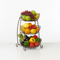 3-tier countertop fruit and vegetable basket stand with fresh produce