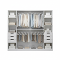Double rod closet organizer with two hanging rods stacked vertically with clothes