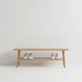 Slim entryway shoe bench with wooden storage shelf underneath